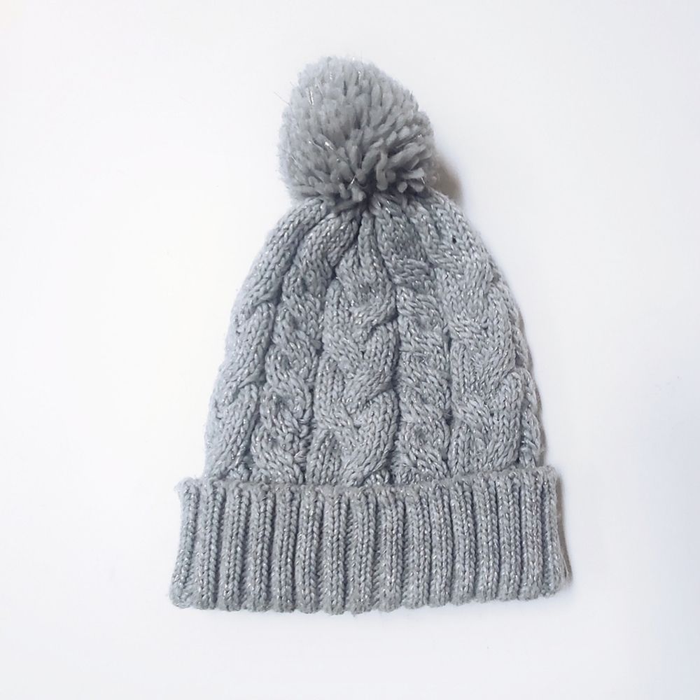 Gray Sparkle Cuffed Pompom Beanie | OS